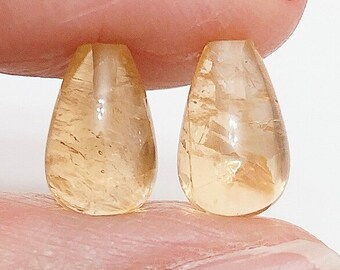 A+ Grade Golden Yellow Citrine Half Top Drilled Mini SMOOTH Teardrops 6x10 mm One Pair G9191