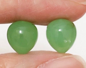 Natural Green Chrysoprase Half top drilled Acorn Drops 9x10 mm or 11x13 mm One Pair C8724