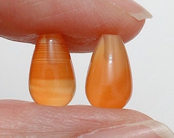 Cute Orange Carnelian Half Top Drilled 6x10 mm Mini Smooth Teardrops or 7x10 mm Faceted Teardrops One Pair  E5838 E3849