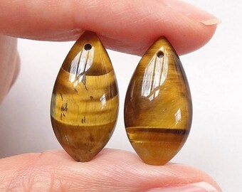 Glowy A grade Tiger eye Marquise Drops 10x20x6 mm with drilled hole One Pair J6363