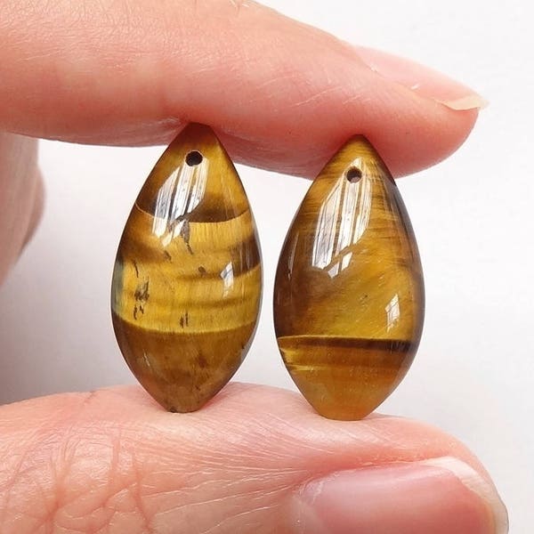 Glowy A grade Tiger eye Marquise Drops 10x20x6 mm with drilled hole One Pair J6363
