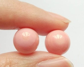 Pale Light Pink Peach Queen Conch Shell Smooth  8 mm or 12 mm Half Drilled Rounds One Pair C5122