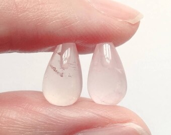 Cute Tiny Rose Quartz Half Top Drilled 6x10 mm mini Teardrops One Pair G6607
