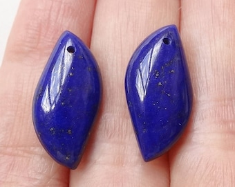 A+ Grade Blue Lapis Wavy Marquise Drops 9x19x6 mm with Drilled Hole One Pair J6193 J6198