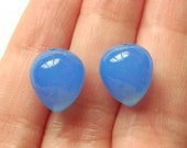 Blue Chalcedony Upside Down Half Drilled Acorn Inverted Drops 10x12 mm One Pair F7482