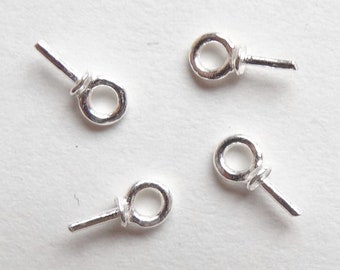 Sterling Silver SS 2 mm Bead cap with peg and link Ring for half drilled beads 4 Pieces F7028 G8351