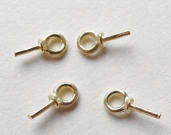 Vermeil Sterling Silver SS 2 mm Bead cap with peg and link Ring for half drilled beads 4 Pieces F7656 G8352 E3704