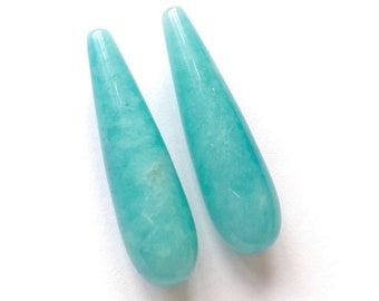 Peruvian Amazonite Smooth Half drilled Long Teardrops 8x30 mm  One Pair G7835