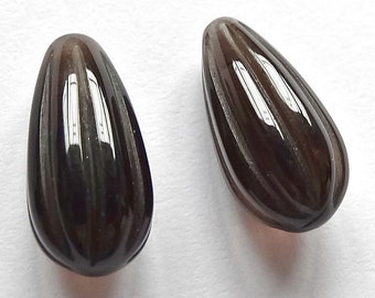 Smoky Quartz Half Top drilled Carved Melon Drops 8x16 mm or 10x17 mm One Pair Perfect for earrings E5604 F9537