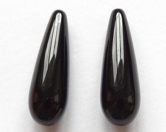 A grade Black Agate Onyx Half Top drilled Smooth Teardrops 7x22 mm One Pair E6191