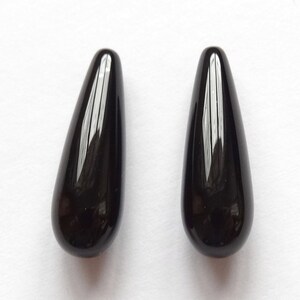 A grade Black Agate Onyx Half Top perforado Smooth Teardrops 7x22 mm Un par E6191