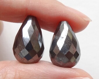 Gunmetal Grey Hematite Half Top Drilled Faceted Teardrops 10x15 mm One Pair Perfect for earrings K6350 F6618