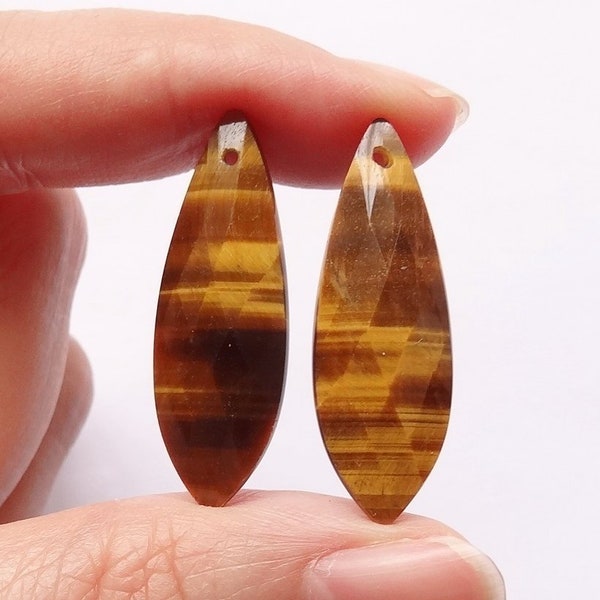 A+ grade Tiger eye Marquise Faceted Drops 10x30x6 mm with drilled hole One Pair C3050