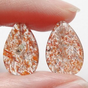 Price REDUCED Rare Tanzanian Confetti Sunstone Half Top Drilled Smooth Drops 10x15x3 mm One Pair H4827