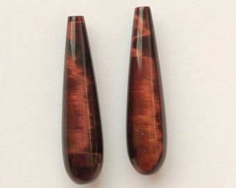 Red Tiger Eye Smooth Long Half Drilled Teardrops 6x25 mm One Pair Perfect for earrings E2967