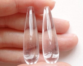 Rock Crystal Quartz Half Top drilled Smooth Teardrops 7x30 mm One Pair G9568