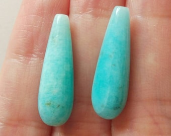 Peruvian Amazonite Smooth Half Top drilled Teardrops 7x22 mm One Pair Perfect for earrings G7668