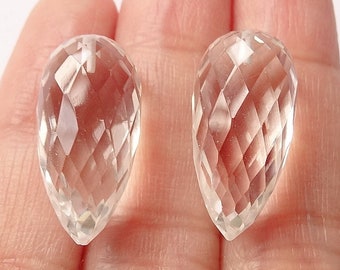 Crystal Quartz Upside down Half Drilled Acorn Drops 10x20 mm One Pair C2647