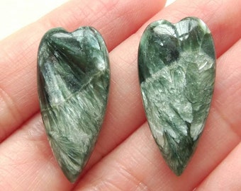 A+ Grade Seraphinite Half Top drilled Elongated Heart Drops 12x25x6 mm One Pair J7107