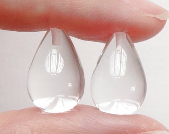 Crystal Quartz Half Top drilled Smooth Fat Teardrops 10x15 mm One Pair E6060 E6589