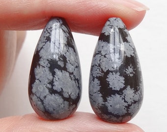 Snowflake Obsidian Half Top drilled Smooth Fat Drops 12x22 mm One Pair F9088 G8928