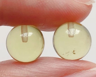 A Grade Lemon Quartz Half Top drilled Rounds 8 mm  One Pair C3110