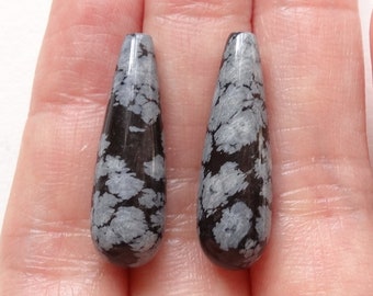 Snowflake Obsidian Half Top drilled Smooth Long Teardrop Briolettes 8x25 mm One Pair E6315