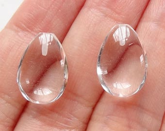 Rock Crystal Quartz Half Top Drilled Flat Petal Drops 10x14x6 mm One Pair 4569