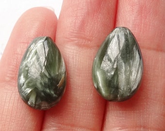 A+ Grade Seraphinite Half Top drilled Smooth Petal drops 10x14x6 mm One Pair C2771 E4674