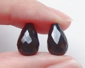 Black Agate Half Top drilled Faceted Teardrops 7x11 mm One Pair for earrings K7010
