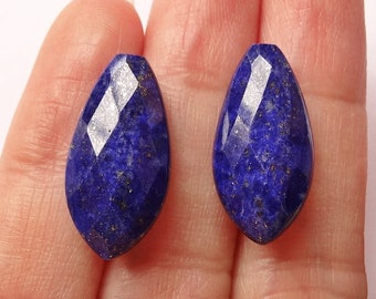 A grade Blue Lapis Lazuli Faceted Half Drilled Marquise Drops 10x20x6 mm One Pair - Perfect for earrings C2731