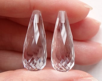 Sparkling Rock Crystal Quartz Half Top Drilled Faceted Teardrops 8x20 mm or 7x22 mm  One Pair E6874 E6869