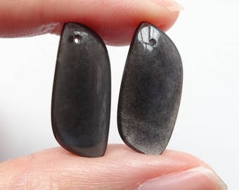 Black Moonstone Freeform Drops with Drilled Holes One Mismatched Pair J6373