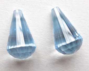 Gemmy Sky Blue Topaz Half Top Drilled Fancy Bell shaped Teardrops 9x15.6 mm One Pair K3850