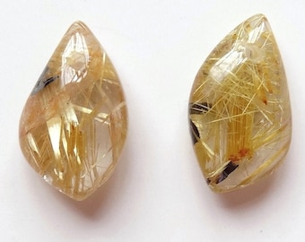 Gold Rutilated Quartz Freeform Asymmetrical Drops with drilled hole One Pair Perfect for earrings J7424  F2828