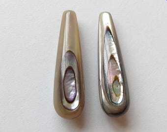 Paua Abalone Half drilled Teardrops 8x30 mm One Pair Perfect for earrings K5914