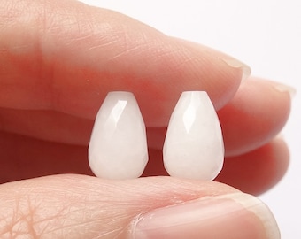 A Grade White Quartzite Half Top Drilled Faceted Mini Teardrops 6x10 mm One Pair F5956