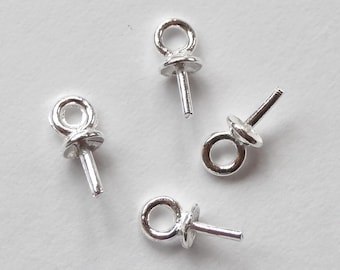 925 Sterling Silver SS 3 mm Bead cap with peg and link, for half drilled beads 4 Pieces E3702