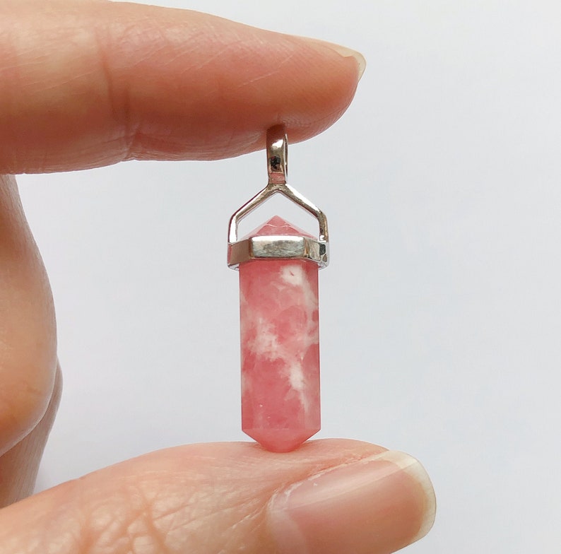 Pink Rhodochrosite Double Terminated Point Pendant set in 925 Sterling Silver Healing Crystal One Pendant G9243 image 1