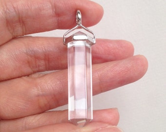 Long Crystal Quartz Double Point Pendant 30-35 mm set in 925 Sterling Silver Healing Crystal One Pendant E7034