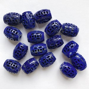 AAA Grade Bleu Lapis Lazuli Main Sculptée De style chinois Baril Perle 15x20 mm One Piece C8566 image 5