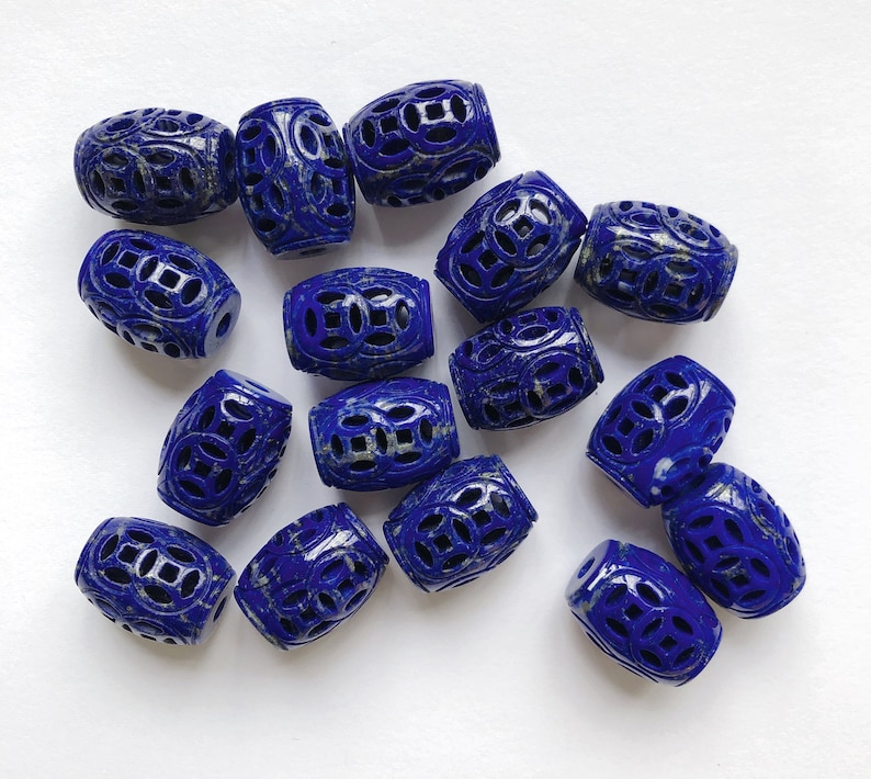 AAA Grade Bleu Lapis Lazuli Main Sculptée De style chinois Baril Perle 15x20 mm One Piece C8566 image 5