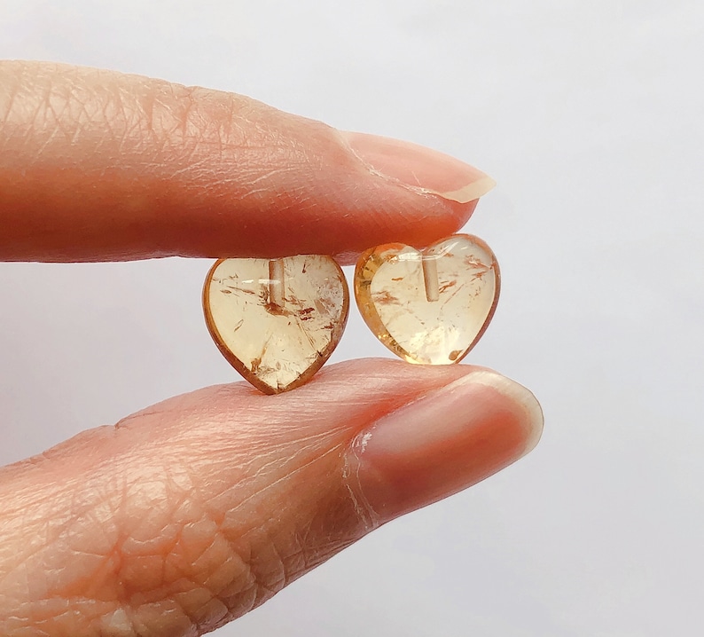 A Grade Golden Yellow Citrine Half Top drilled Heart Drops 10 mm One Pair C5386 C5547