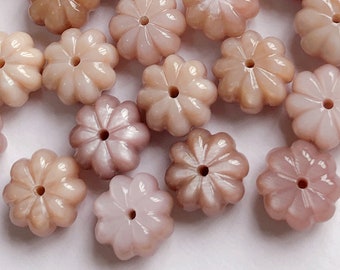 Pink Mother of Pearl MOP Shell Carved Pumpkin Beads 10 mm  Set of 10 beads C8452