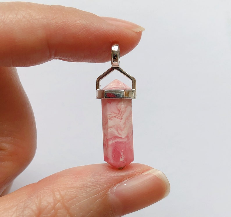 Pink Rhodochrosite Double Terminated Point Pendant set in 925 Sterling Silver Healing Crystal One Pendant G9243 image 2