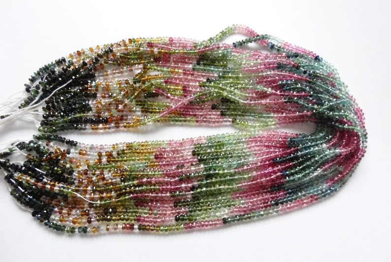 AAA Grade Multicolor Tourmaline Faceted Rondelle Button Wheels 3.5 mm HALF strand J2771 image 2