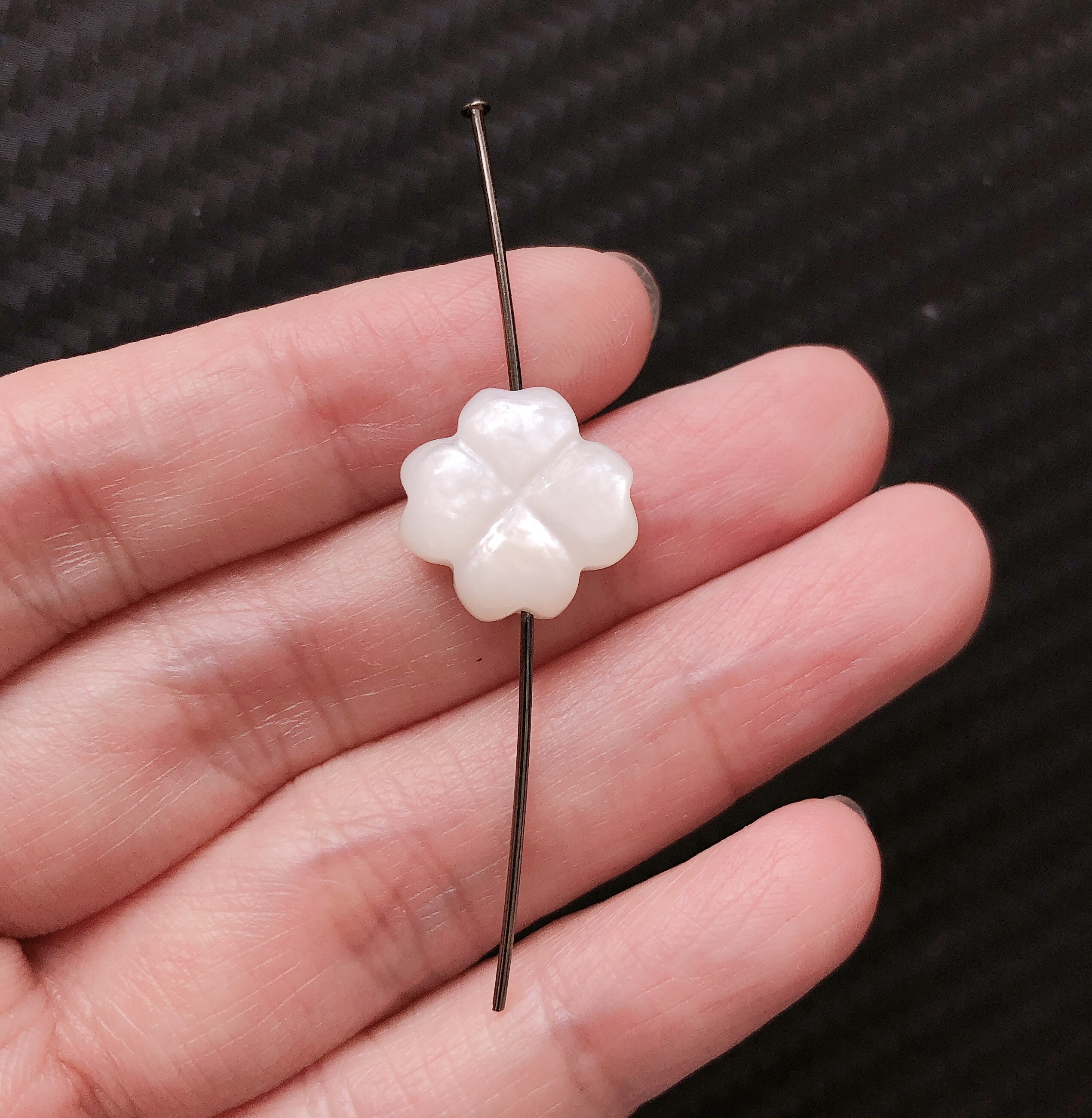 White Mother Of Pearl Shell Beads - Four Leaf Clover Shape, 6mm-16mm, 15.5" Strand