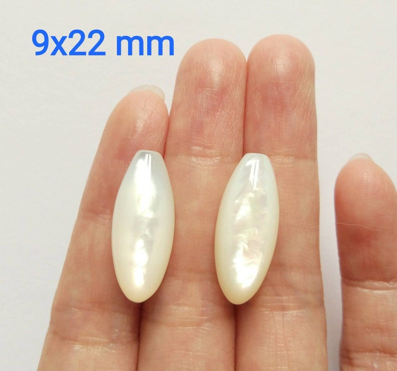 White Mother of Pearl MOP Smooth Half Drilled Berry Drops 10x32 mm One Pair F5513