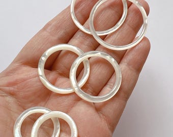 Pearly White Mother of Pearl MOP Shell Smooth Thin Rings  20 mm, 25 mm or 30 mm One Pair C5233