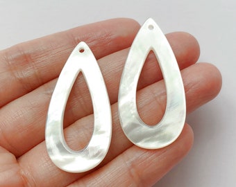 White Mother of Pearl Shell 18x38 mm Frame Teardrops with drilled hole One Pair Perfect for earrings C8366